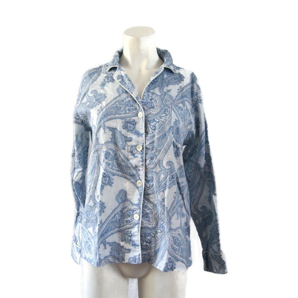 Lauren Ralph Lauren Paisley Pajama Shirt PJ Women's Meidum M Blue Button Up